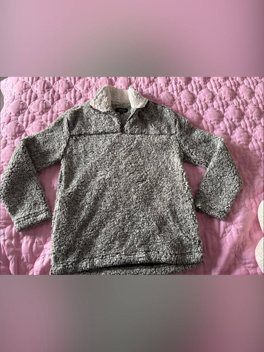 CoffeeShop Plush Sherpa Pullover - Gray with Cream Collar